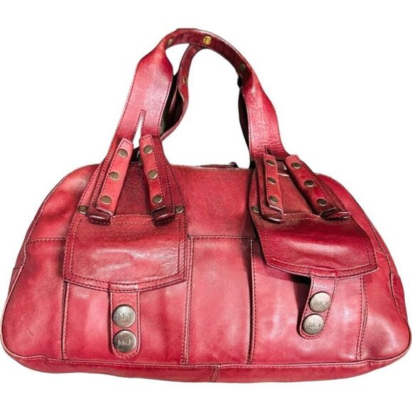 MARC BY MARC JACOBS Red Burgandy Leather Satchel Shoulder Bag Studs Designer Lux - Picture 1 of 8